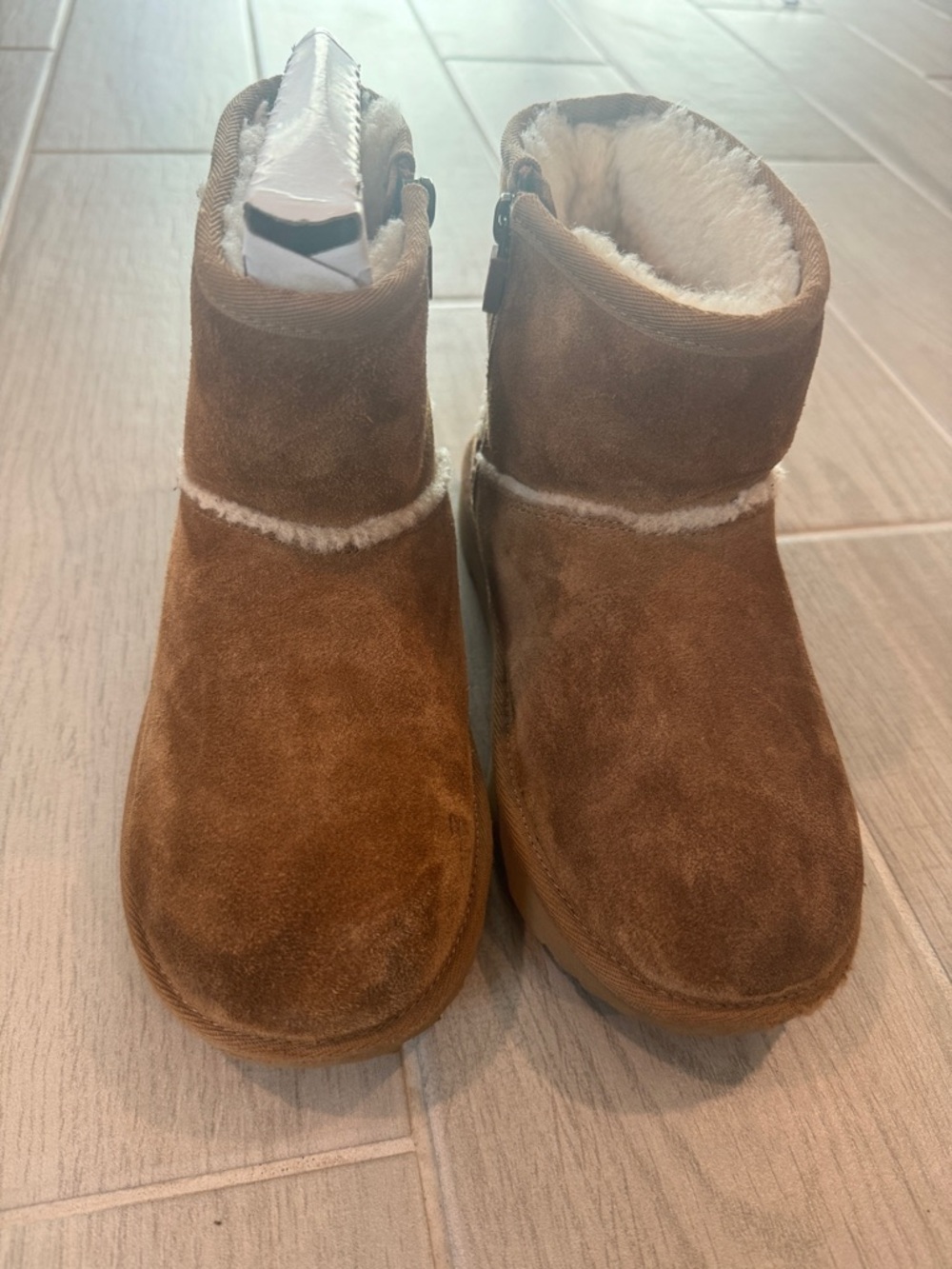 Kids UGG Tan Suede Fleece-Lined Ankle Boots